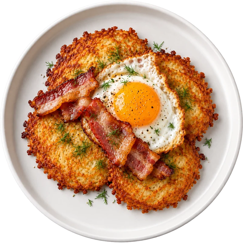 Драники с беконом и яйцом