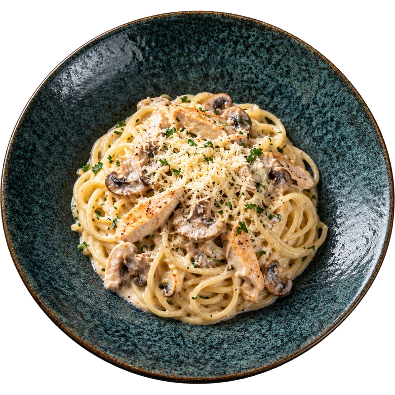 Паста с курицей и грибами